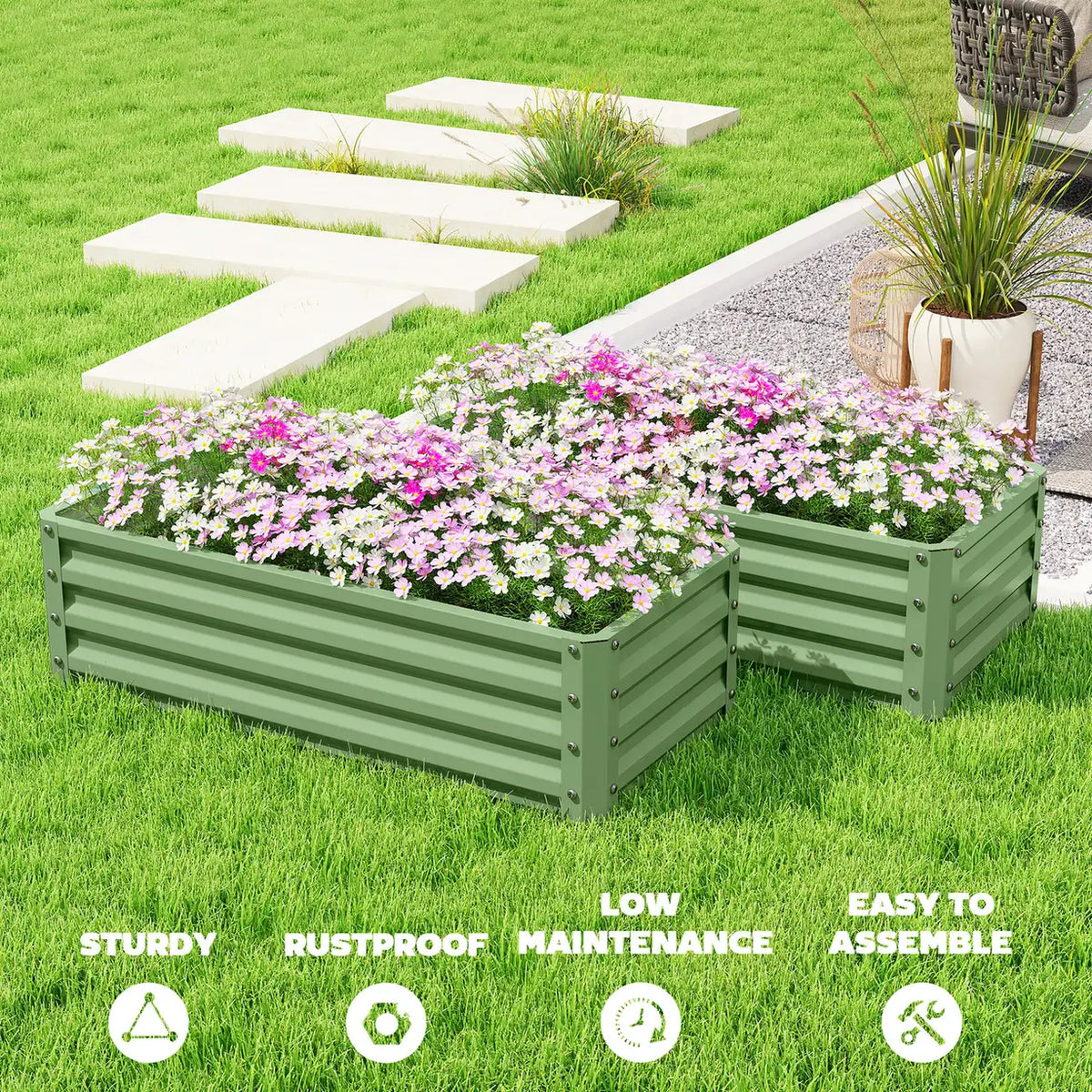 Outsunny Set of Two 110 x 50cm Steel Planter Boxes - Light Green