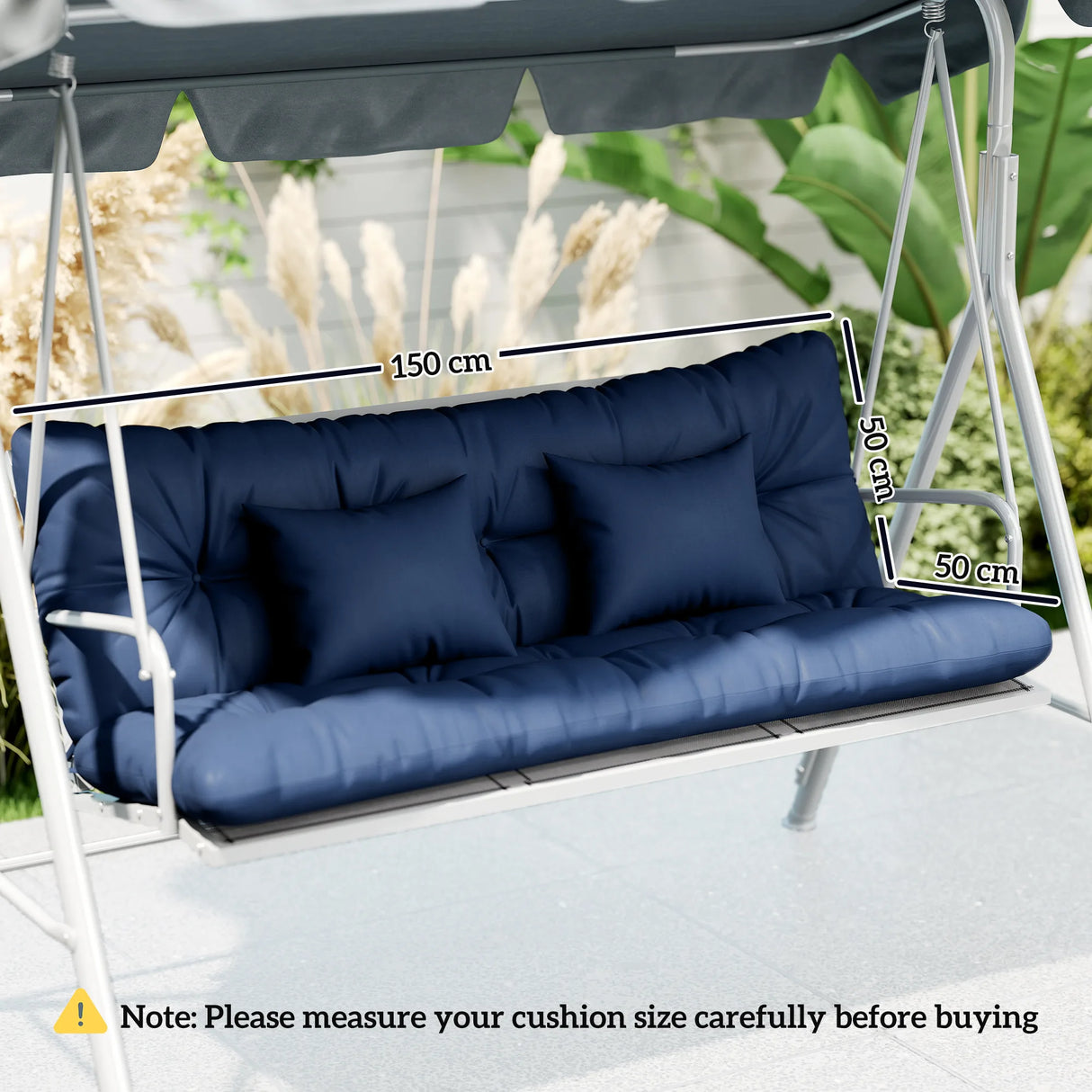 Outsunny Outdoor Seat Cushions Back Cushion with 2 Pillows, Water Repellent Seat Pads for 3-Seater Chair, Dark Blue