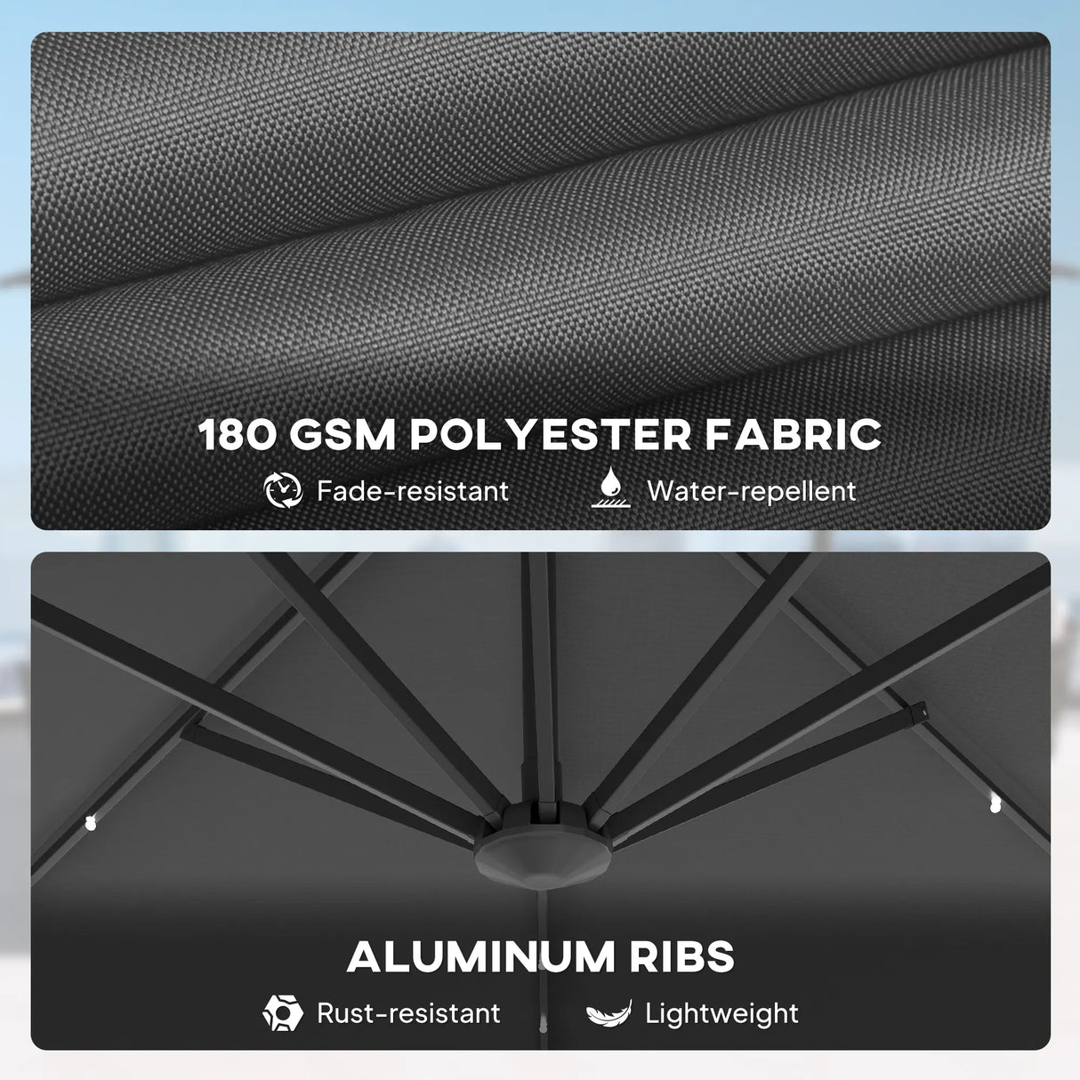 Outsunny 3(m) Cantilever Roma Parasol Patio Sun Umbrella with Crank & Tilt LED Solar Light Cross Base 360 Rotating Outdoor, Dark Grey