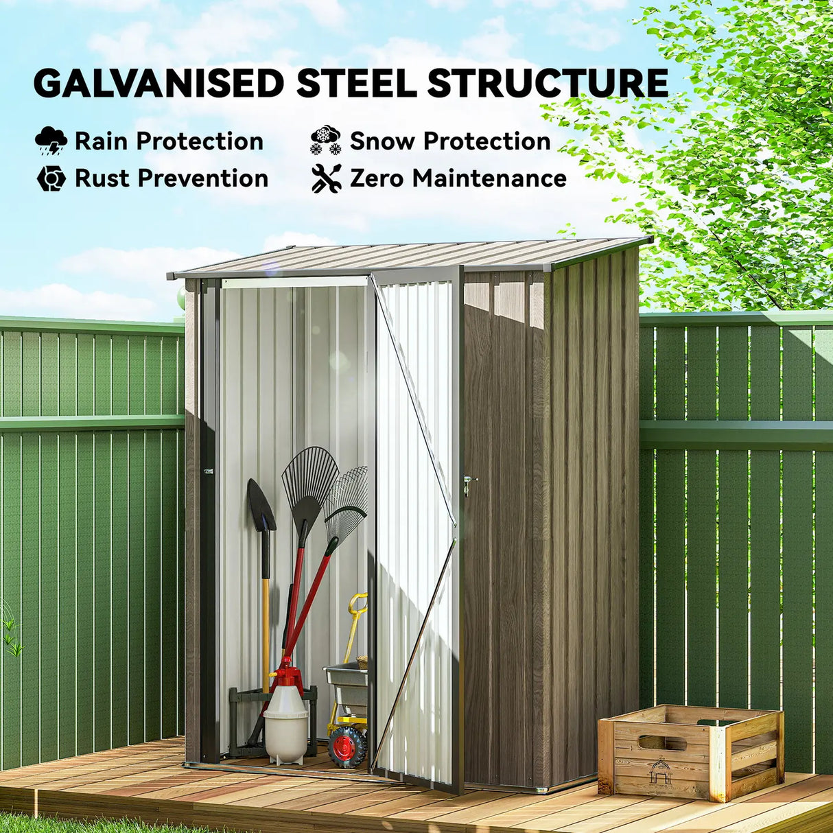 Outsunny 5x3 Garden Shed with Sloped Roof, Lockable Door for Tools and Equipment Storage, Light Grey