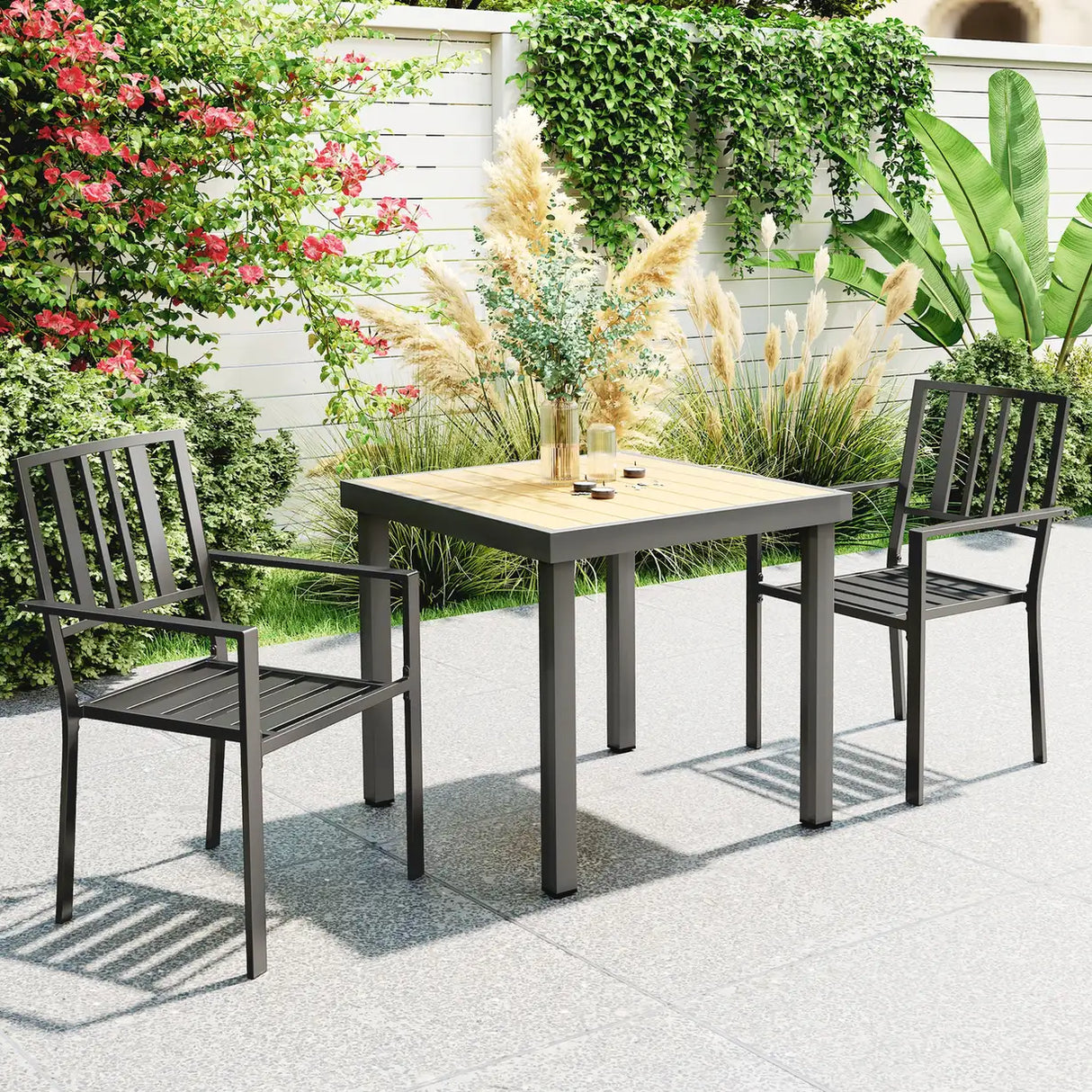Outsunny Set of Two Minimal Metal Garden Chairs - Black