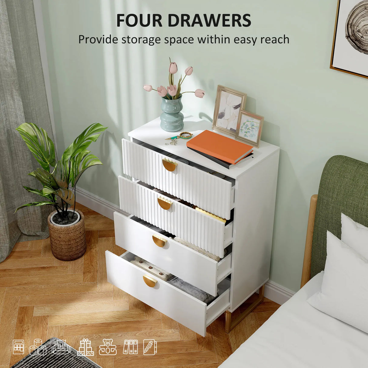HOMCOM Elegant Chest of Four Drawers - White