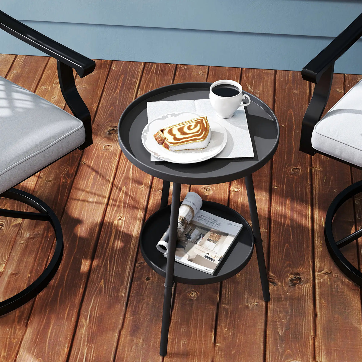 Outsunny Two-Tier Metal Garden Table - Black
