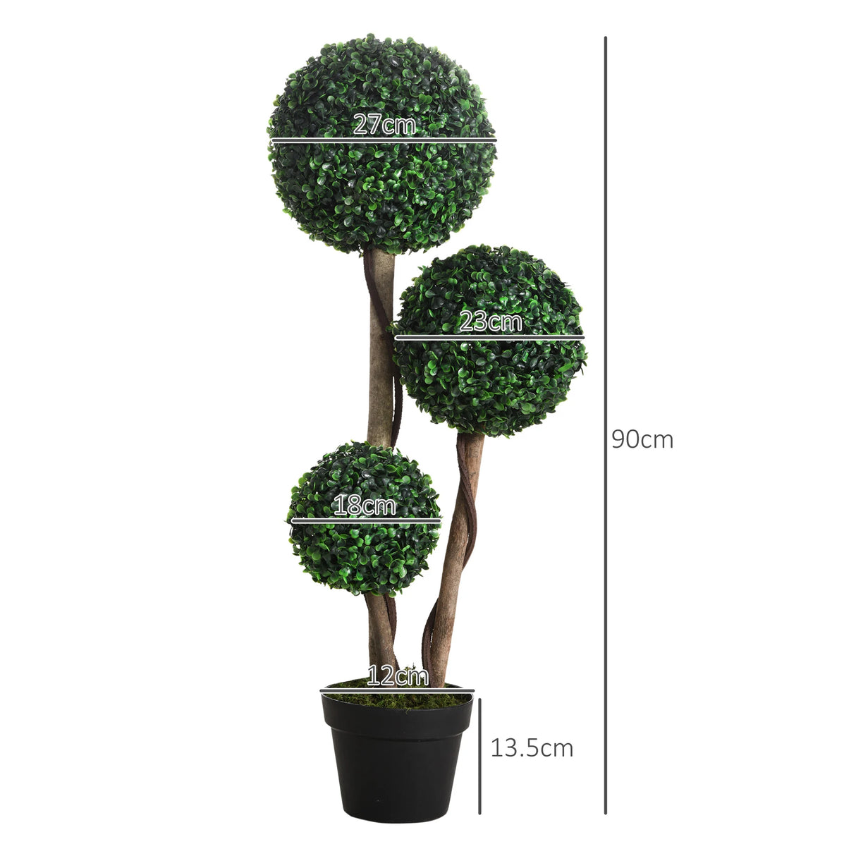 HOMCOM Decorative Artificial Tree Boxwood Ball Topiary Tree in Pot Fake Plant for Home Indoor Outdoor Decor, 90 cm, Dark Green