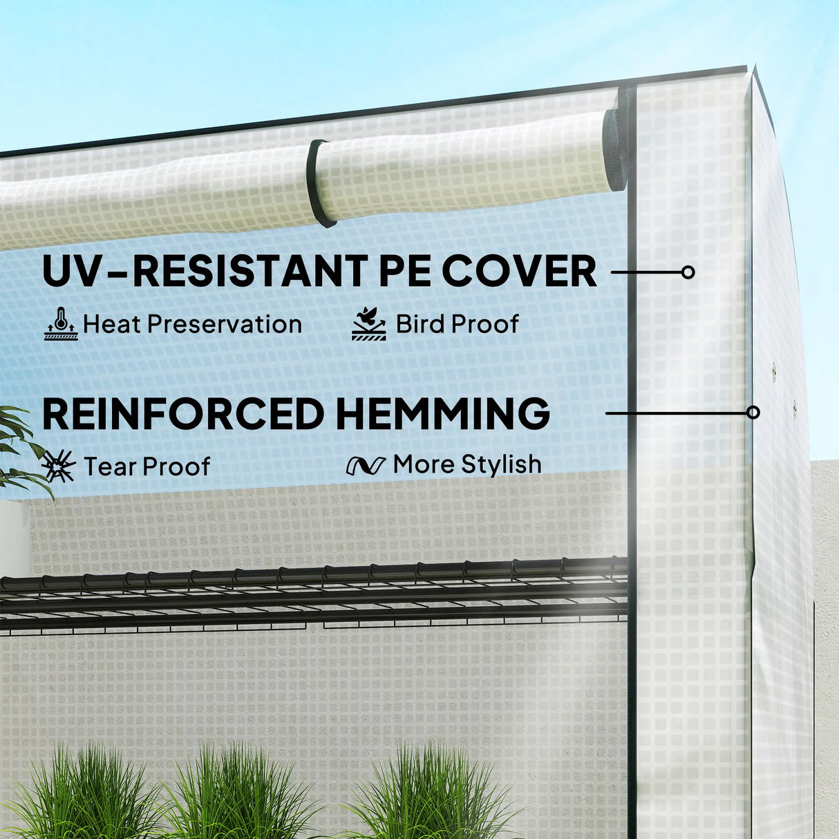Outsunny Mini Greenhouse with Reinforced PE Cover, Portable Indoor Outdoor Green House with Roll-up Door, 170 x 120 x 50cm, White