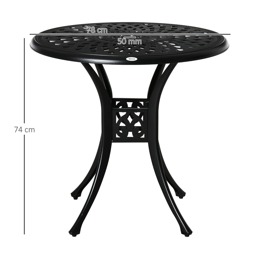 Outsunny 78 cm Round Garden Dining Table with Parasol Hole Antique Cast Aluminium Outdoor Table Only, Black