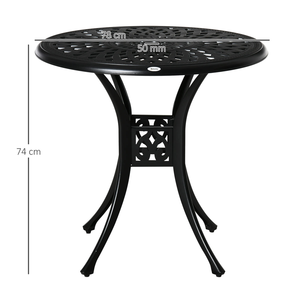 Outsunny 78 cm Round Garden Dining Table with Parasol Hole Antique Cast Aluminium Outdoor Table Only, Black