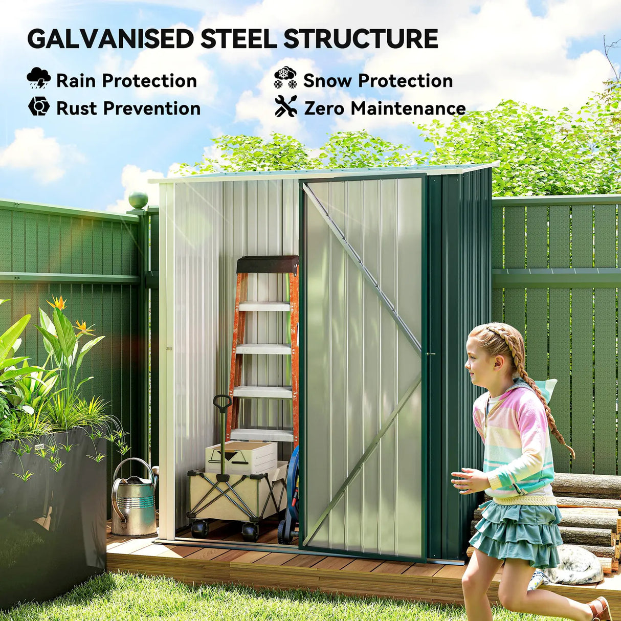 Outsunny 5.3 x 3.1ft Corrugated Steel Garden Shed - Green