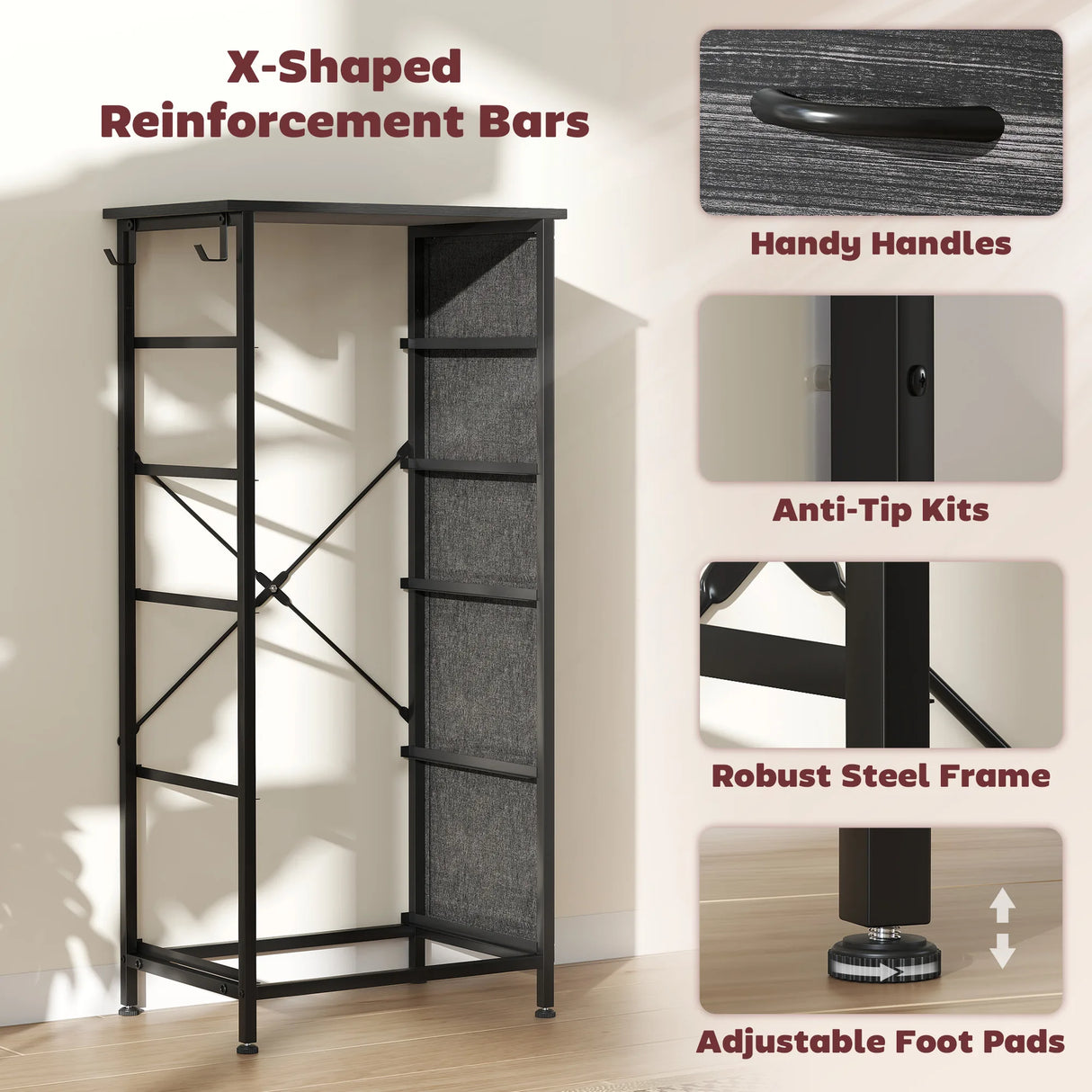 HOMCOM Chest of Five Fabric Drawers - Black