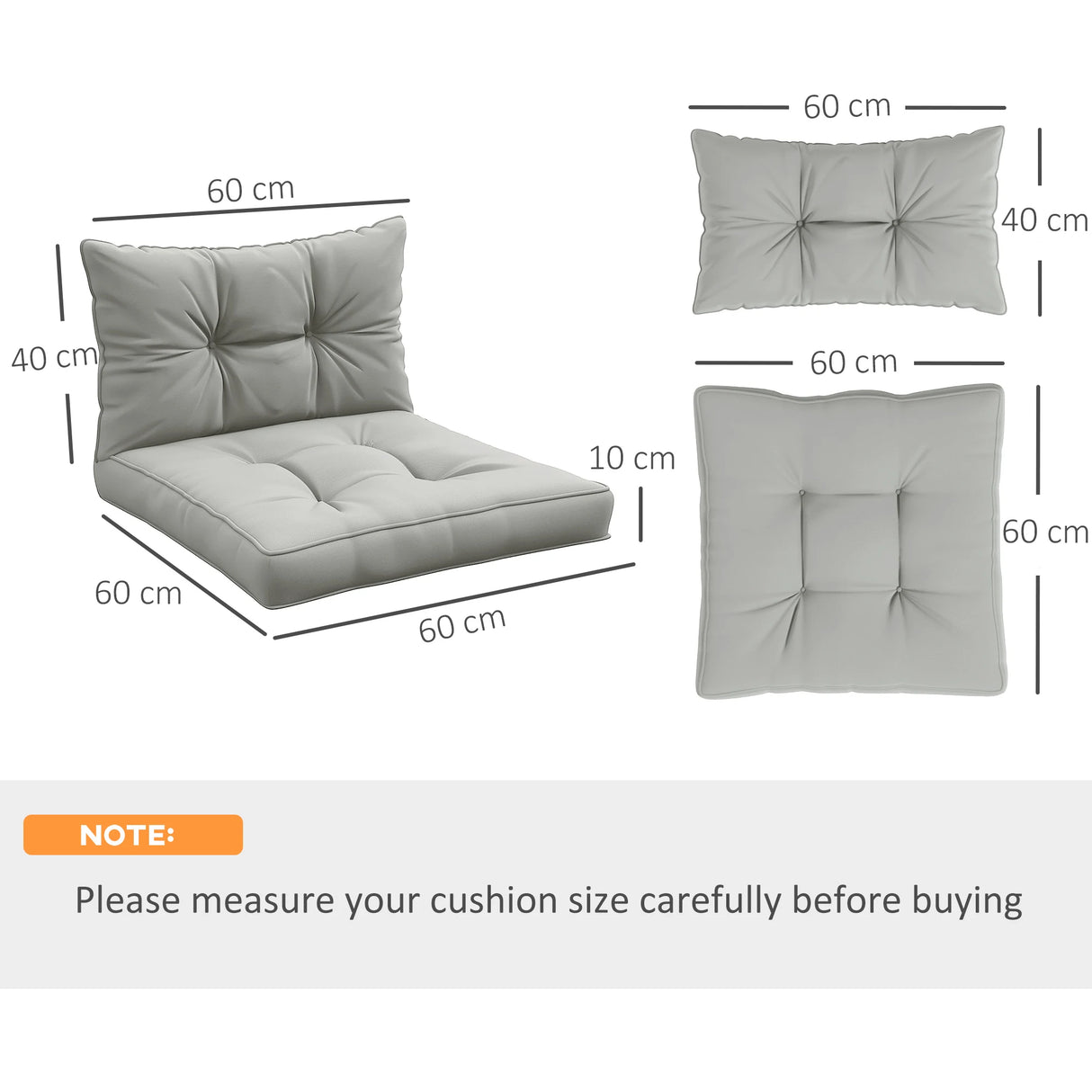 Outsunny 2-Piece Seat Cushions Back Pillows Replacement, Patio Chair Cushions Set for Indoor Outdoor, Light Grey