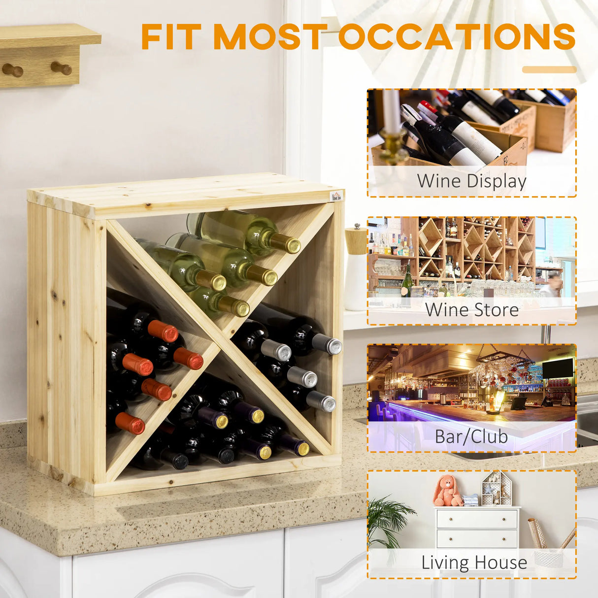 HOMCOM Set of 2 Wooden Wine Rack, X-Shaped Square Tabletop Storage Holder for 24 Bottle, Natural Wood