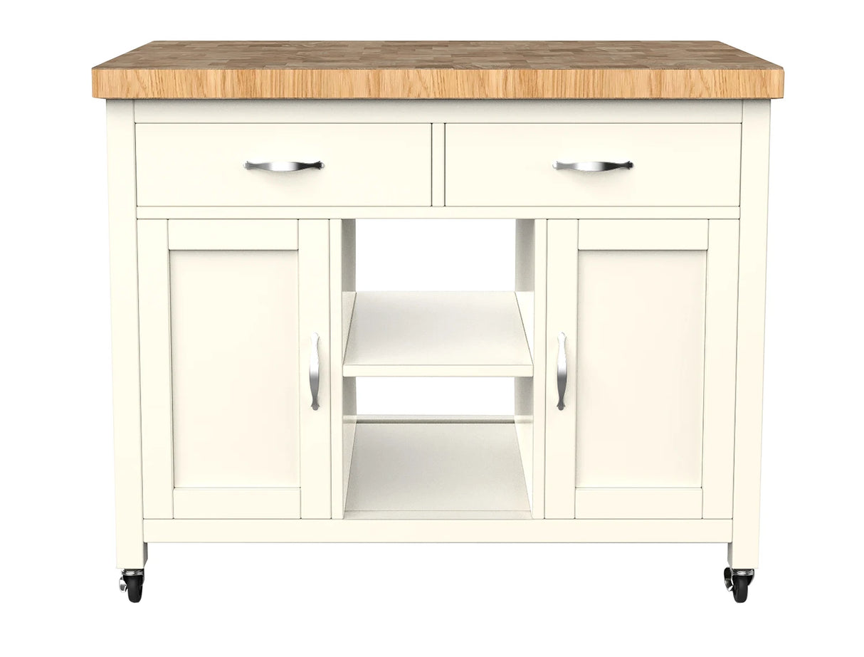 Kitchen Island (Cream) with Butchers Block