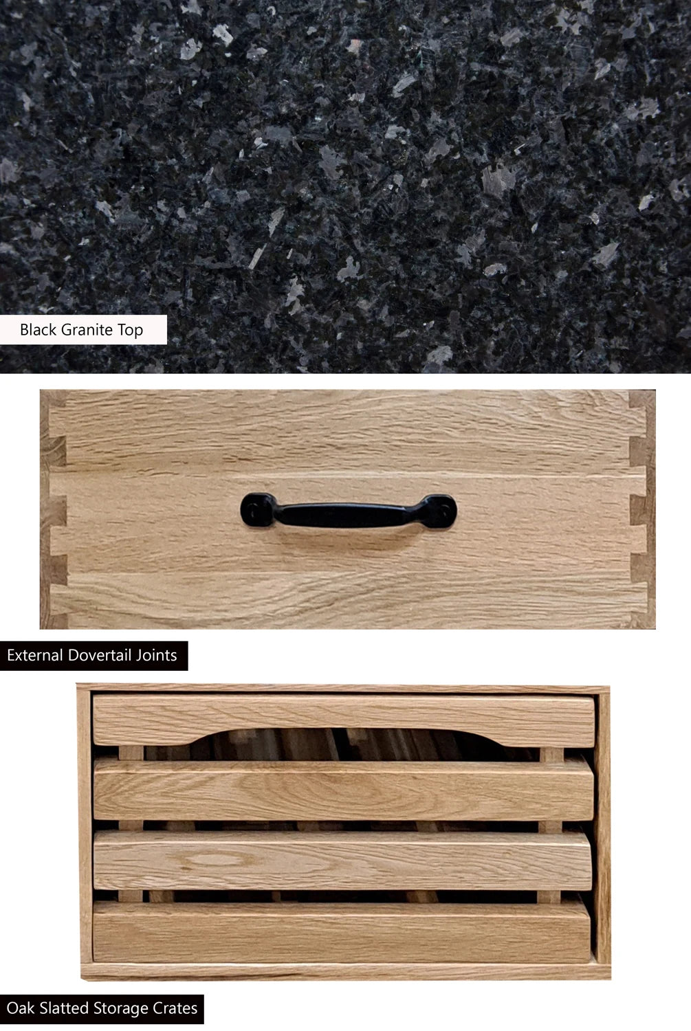 Kitchen Island (Oak) Two Drawer With Black Granite Top