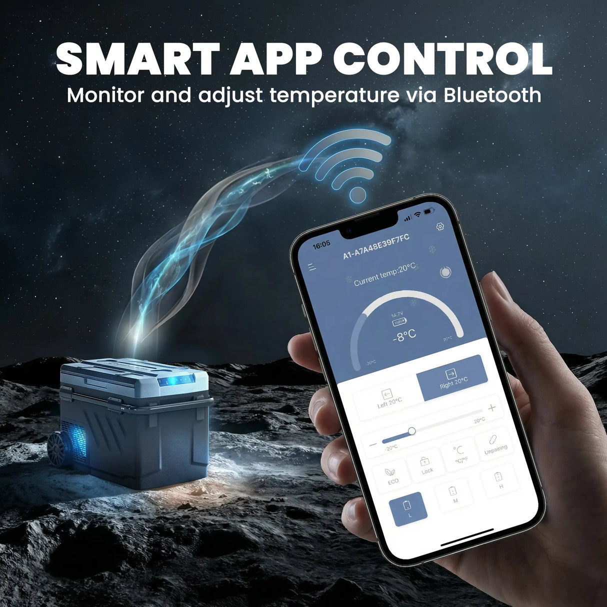 Outsunny 40L Compressor Car Fridge Freezer, Dual Zone Camping Refrigerator with App Control, Telescopic Handle, -20C-20C