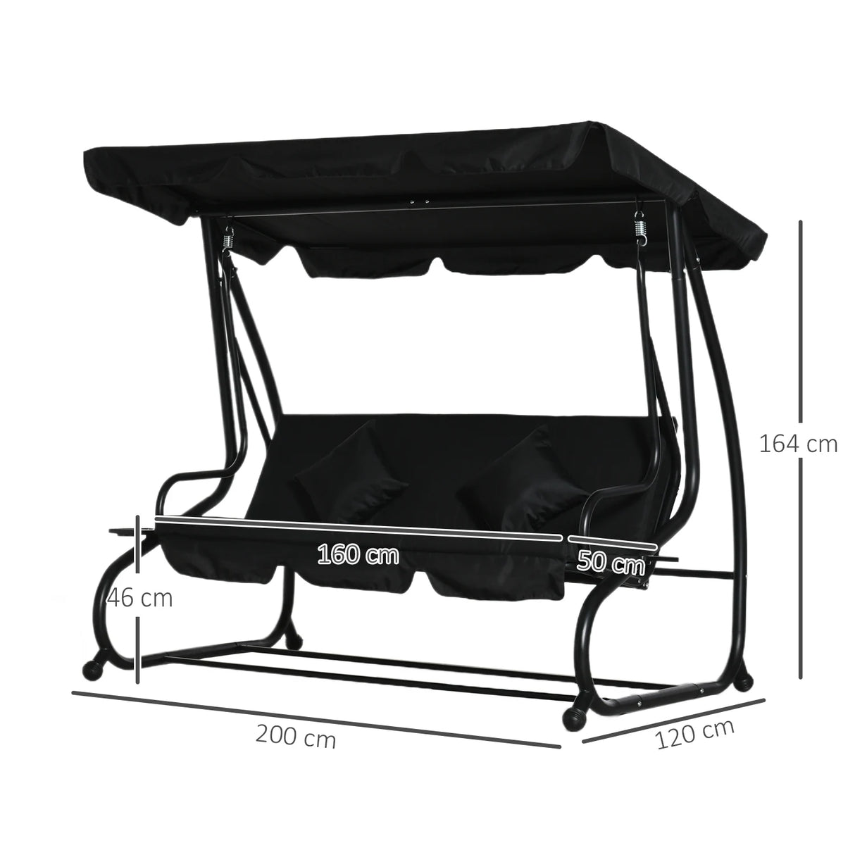 Outsunny Three-Seater Garden Swing Bed - Black