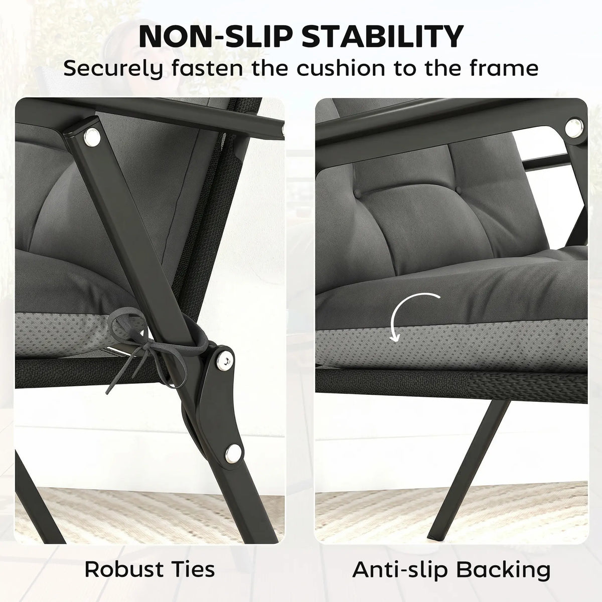 Outsunny Patio Chair Cushions Set of 4, Waterproof Non-Slip Lounge Chair Cushions, 112x53cm, Dark Grey