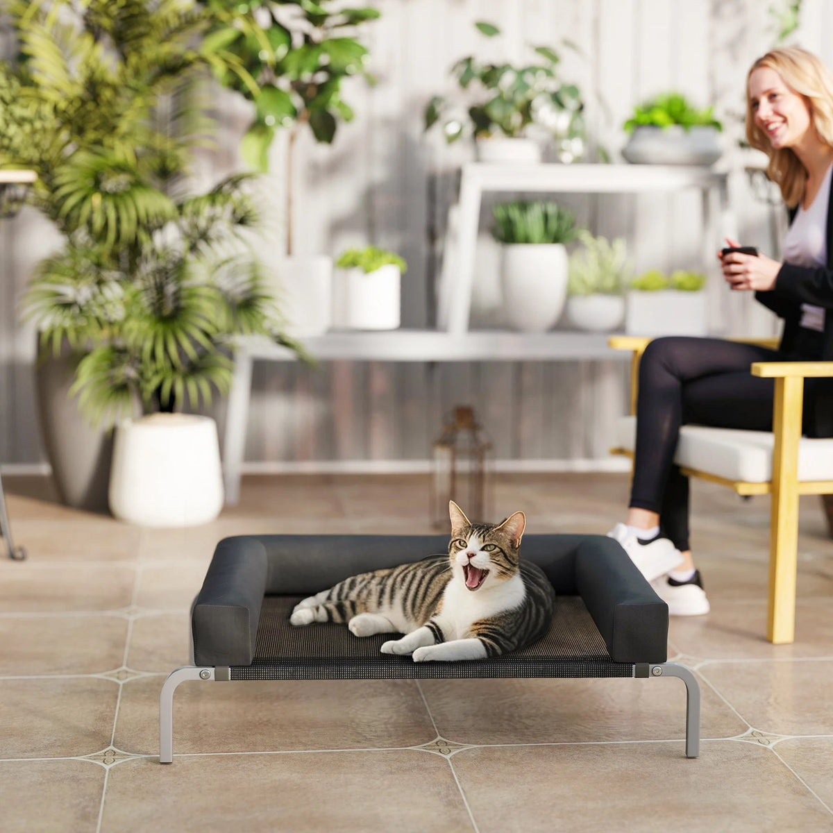 PawHut Elevated Dog Bed with Removable Bolsters, Raised Dog Bed for Small Breeds, Portable Indoor & Outdoor Pet Cots, Black