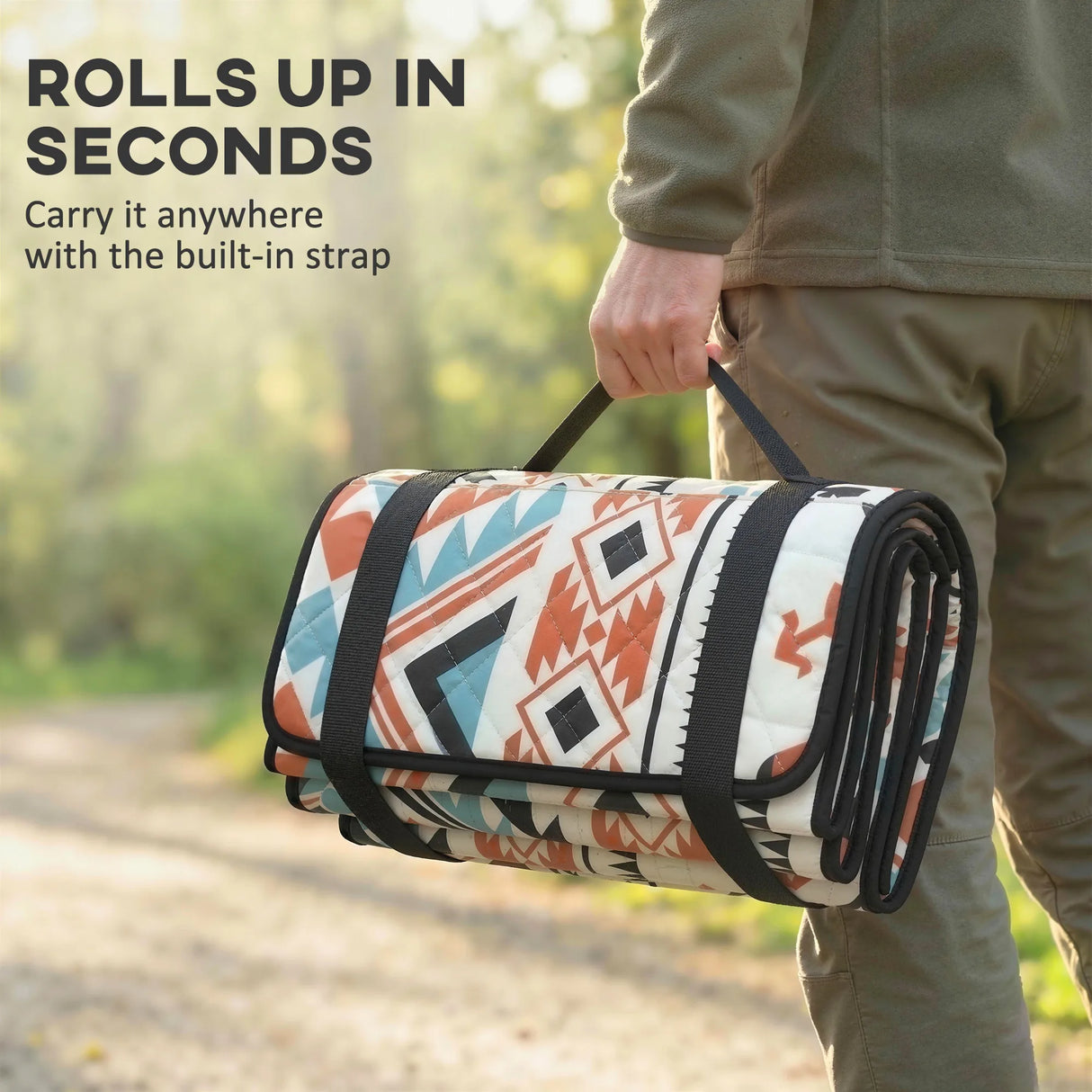 Outsunny Picnic Blanket, 300x200CM Large Beach Blanket Outdoor Picnic Mat with Integrated Strap for Camping, Mix-Colour