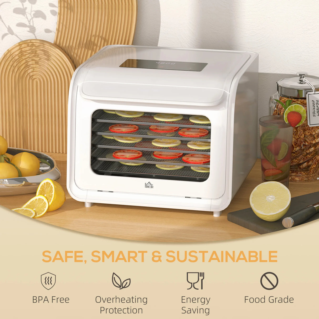 HOMCOM 35-70C Six-Tray Food Dehydrator - White