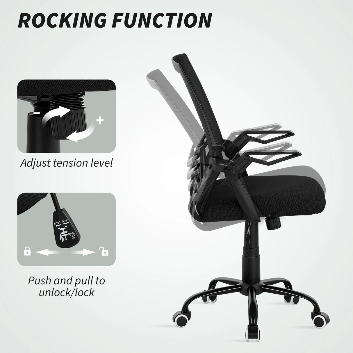 Vinsetto Mesh Office Chair, Computer Desk Chair with Flip-up Armrests, Lumbar Back Support and Swivel Wheels, Black