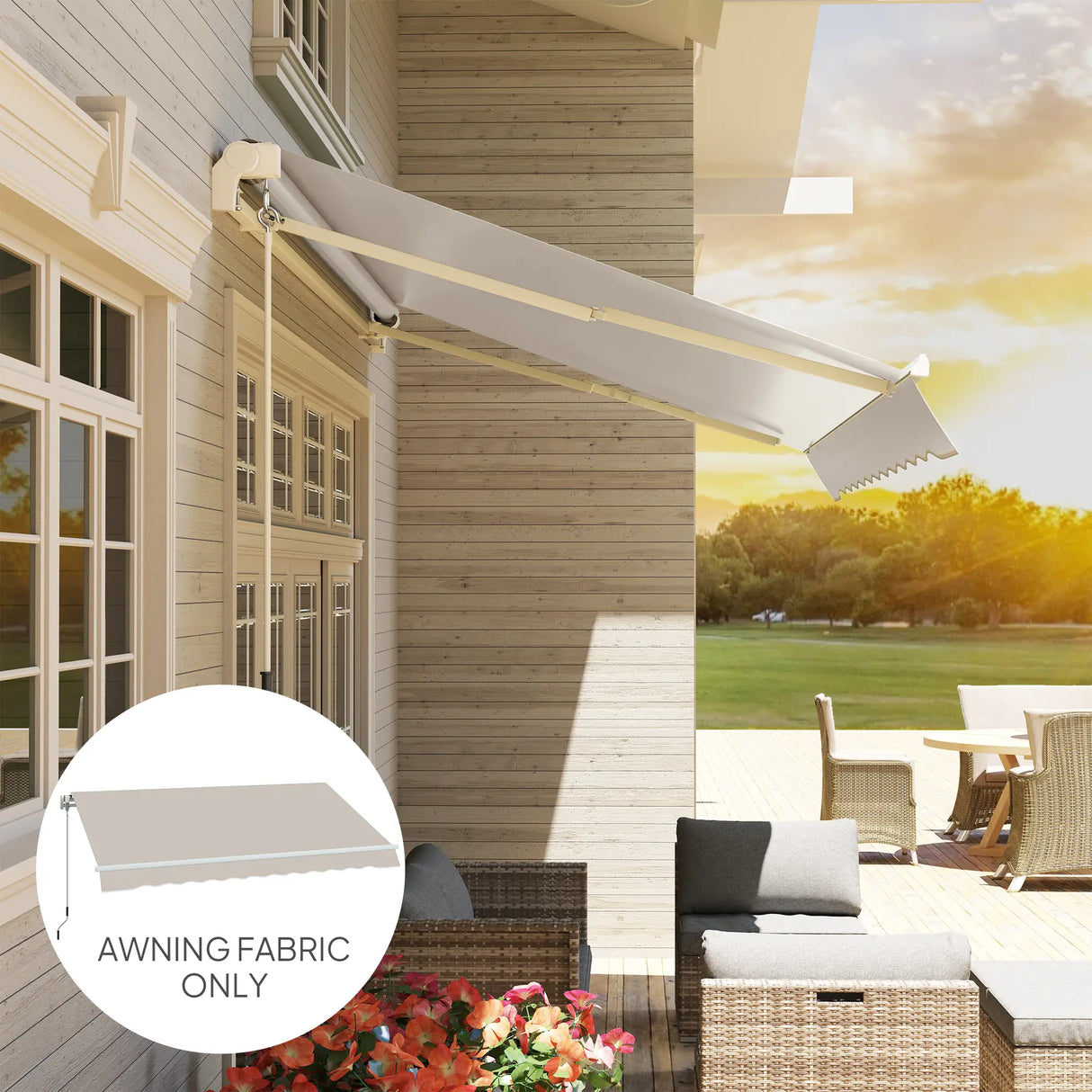 Outsunny Awning Replacement Canopy, Water Resistant UPF 50+ Sun Shade Cover for 3 x 2.5 m Garden Awning (Fabric Only), Cream White