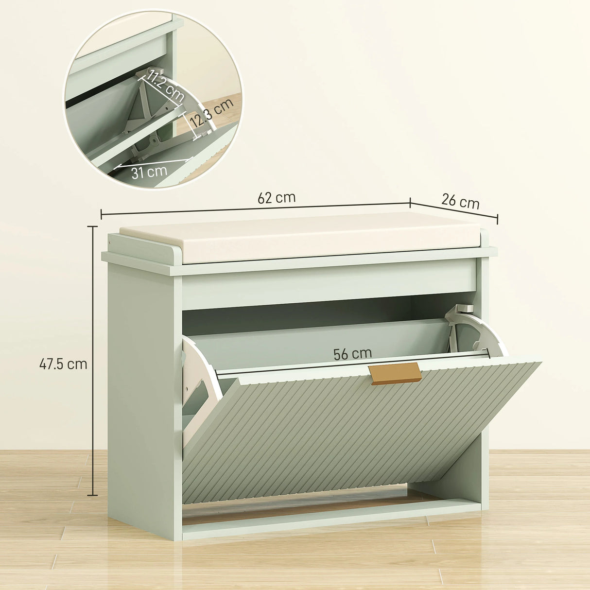 HOMCOM Elegant Six Shoe Bench, with Top Seat - Green