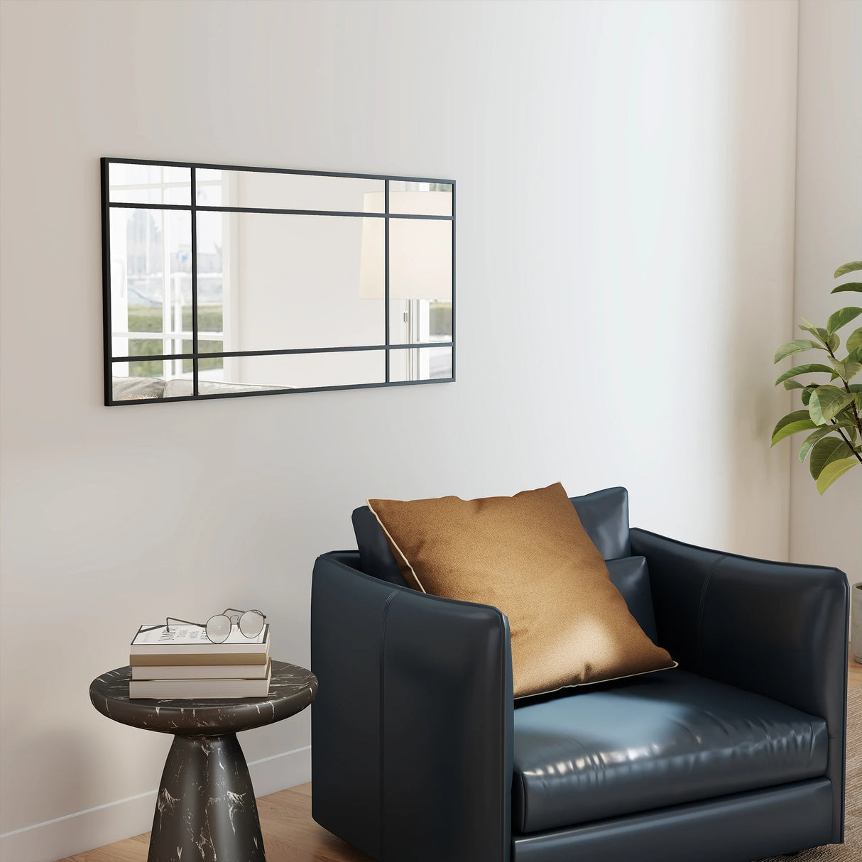 HOMCOM Decorative Grid Wall Mirror, with Back Hooks - Black