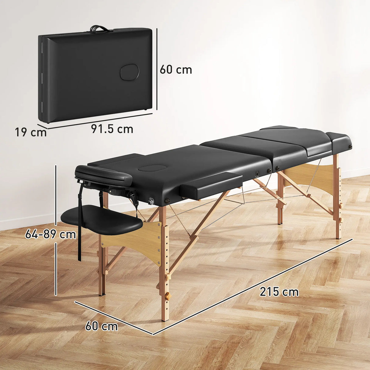 HOMCOM Adjustable Folding Massage Table - Black
