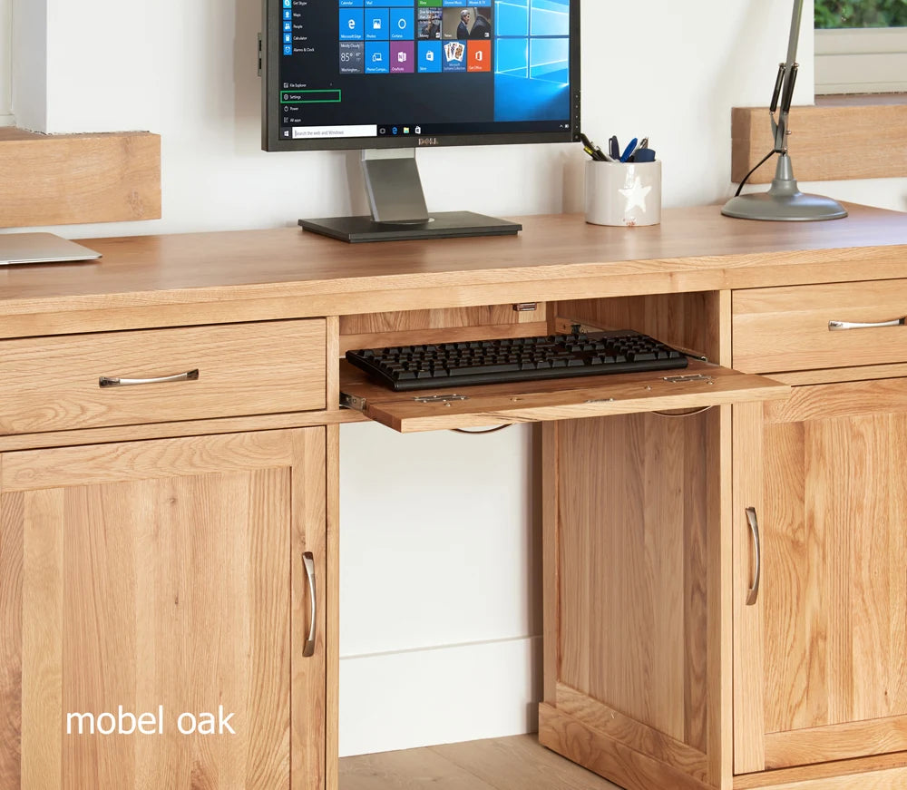 Mobel Oak Large Hidden Office Twin Pedestal Desk