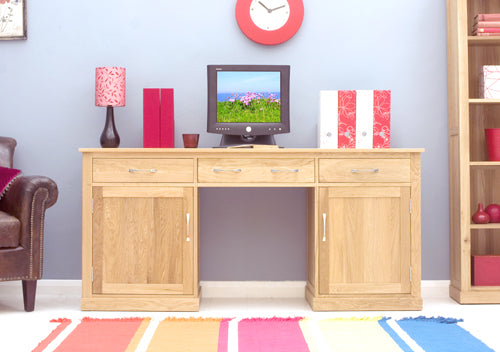 Mobel Oak Large Hidden Office Twin Pedestal Desk