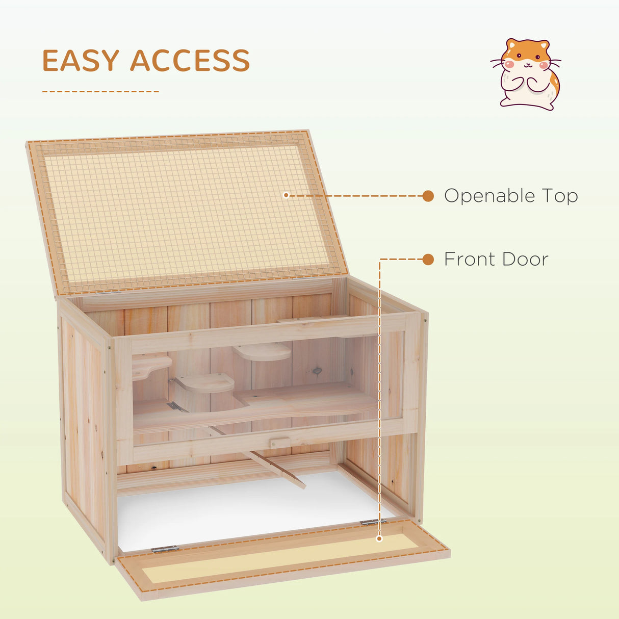 PawHut Wooden Hamster Cage Mouse Mice Rodent Small Animals Hutch Exercise Play House 60 x 35 x 42cm, Natural Wood Finish