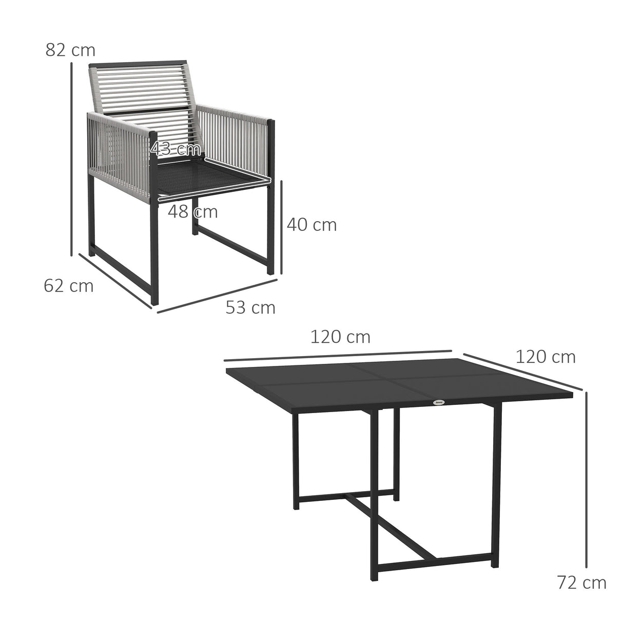 Outsunny Five-Piece Metal Dining Set, with Folding Back Chairs, Light Grey