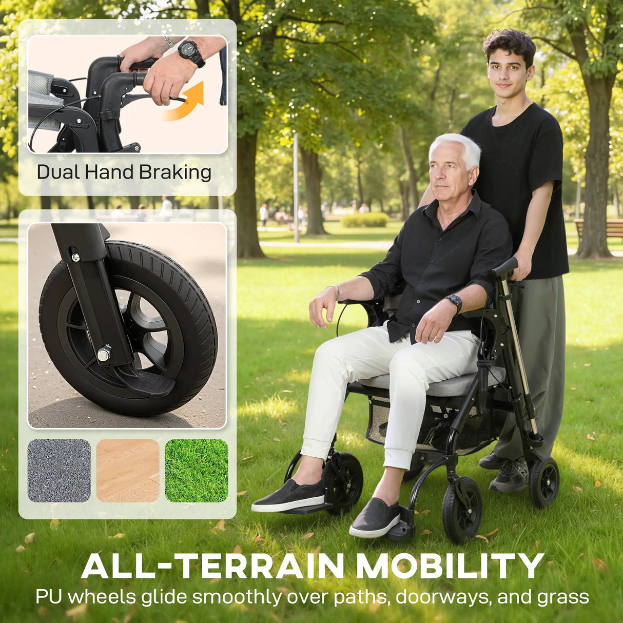 HOMCOM Rollator Walker Wheelchair, with Seat - Grey