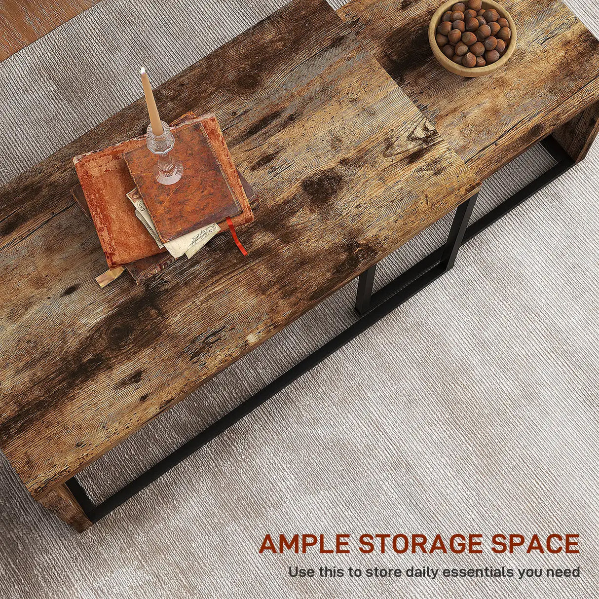 HOMCOM Coffee Tables Set of 2, Industrial Nest of Tables with Metal Frame for Living Room Bedroom, Rustic Brown