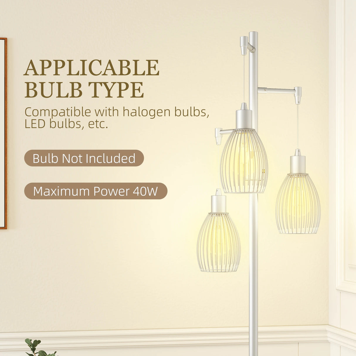 HOMCOM 3-Light Floor Lamp, 170cm Industrial Dimmable Standing Lamp with Steel Wire Cage Lampshades for Living Room, Bedroom, Dining Room, Study, Silver Tone