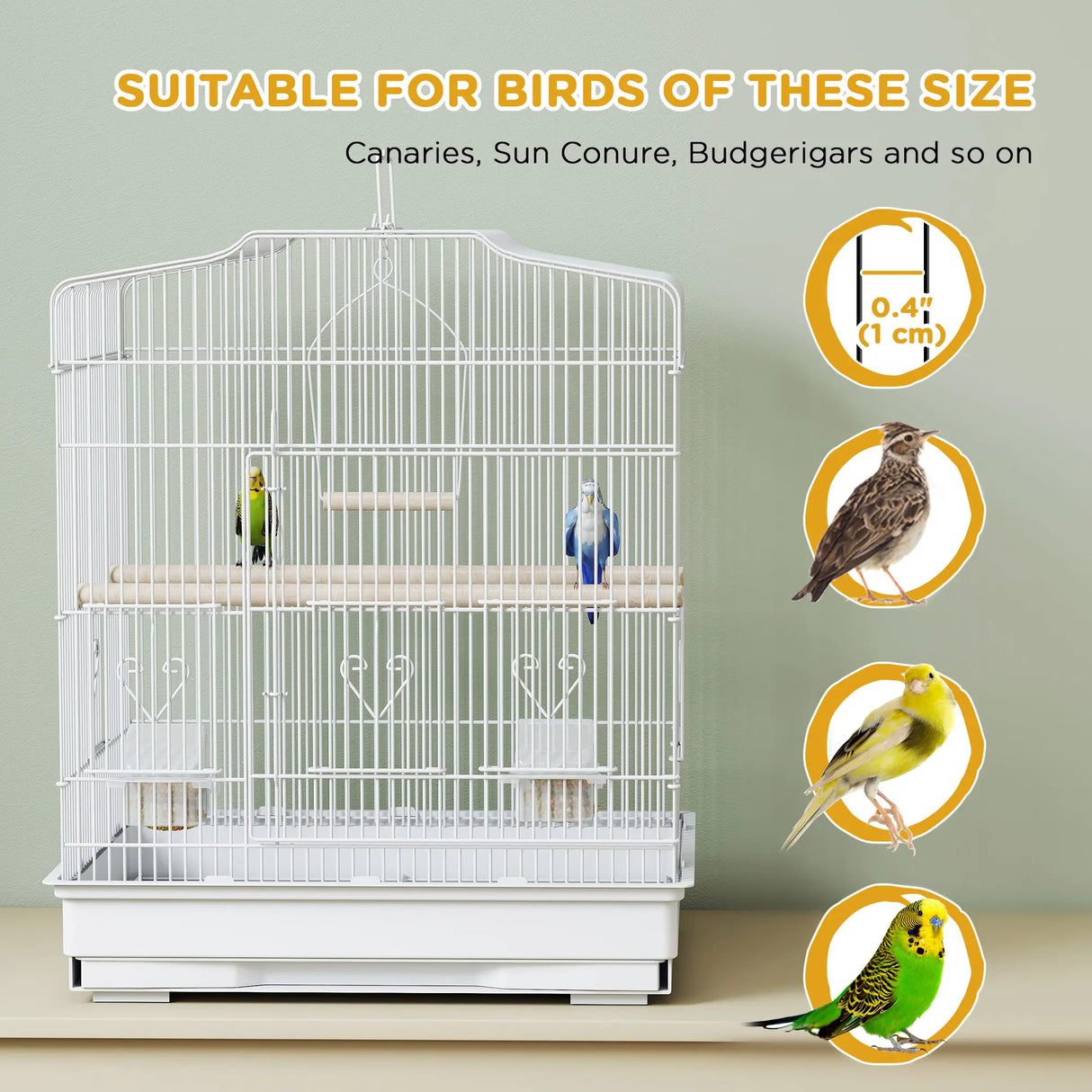 PawHut Large Metal Bird Cage with Perches, Food Bowls, Swing, for Budgies, Parakeets, White