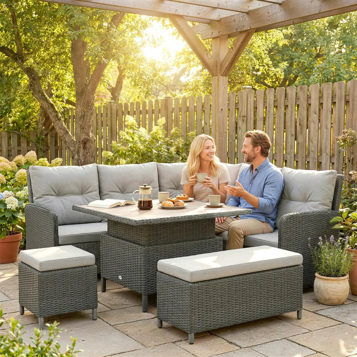 Outsunny 6 Pieces Outdoor PE Rattan Garden Furniture, Patio Wicker Sectional Conversation Corner Sofa