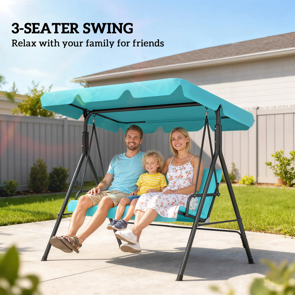 Outsunny Three-Seater Garden Swing Chair, with Adjustable Canopy - Blue