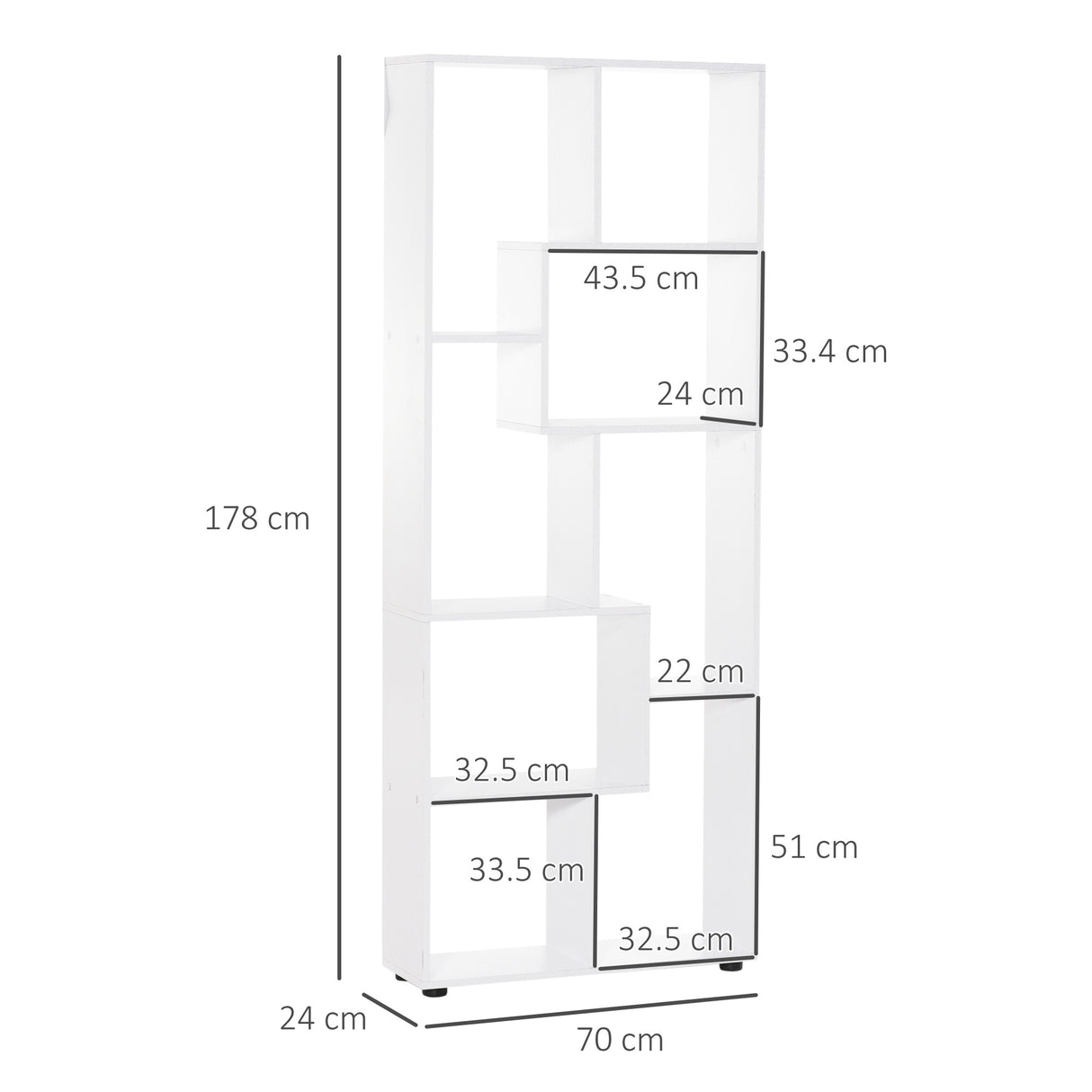 HOMCOM 8-Cube Bookcase, Tall Display Shelf, Standing Storage Rack for Study Room, Living Room, 70 x 24 x 178cm, White