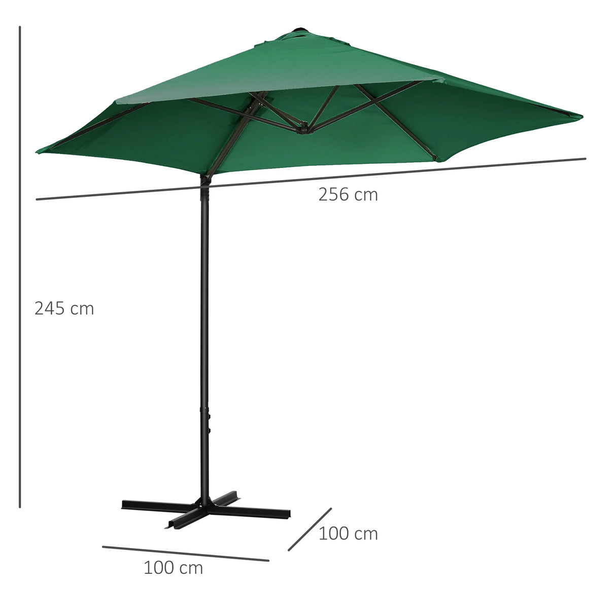 Outsunny 2.5M Garden Cantilever Parasol, Offset Roma Patio Umbrella Hanging Sun Shade Canopy Shelter with 360 Rotation and Cross Base, Green