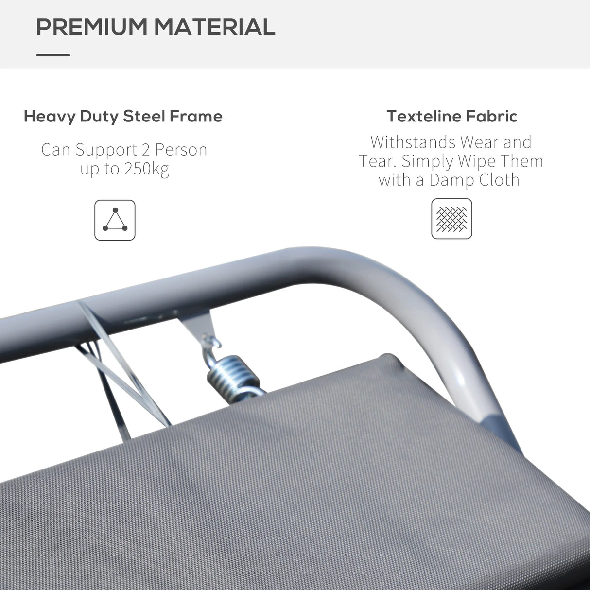 Outsunny Rocking Sun Lounger, Double Garden Lounger Sunbed with Headrest Pillows, Texteline Outdoor Rocking Chair Swing Hammock Daybed with Metal Frame for Patio, Terrace, 212 x 175 x 60 cm, Grey