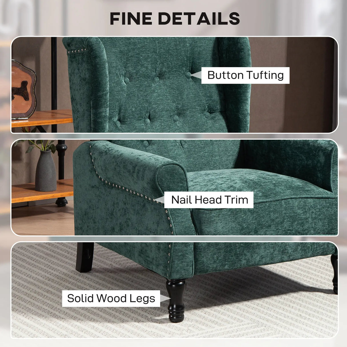 HOMCOM 150 Reclining Vintage Armchair, with footrest - Dark Green