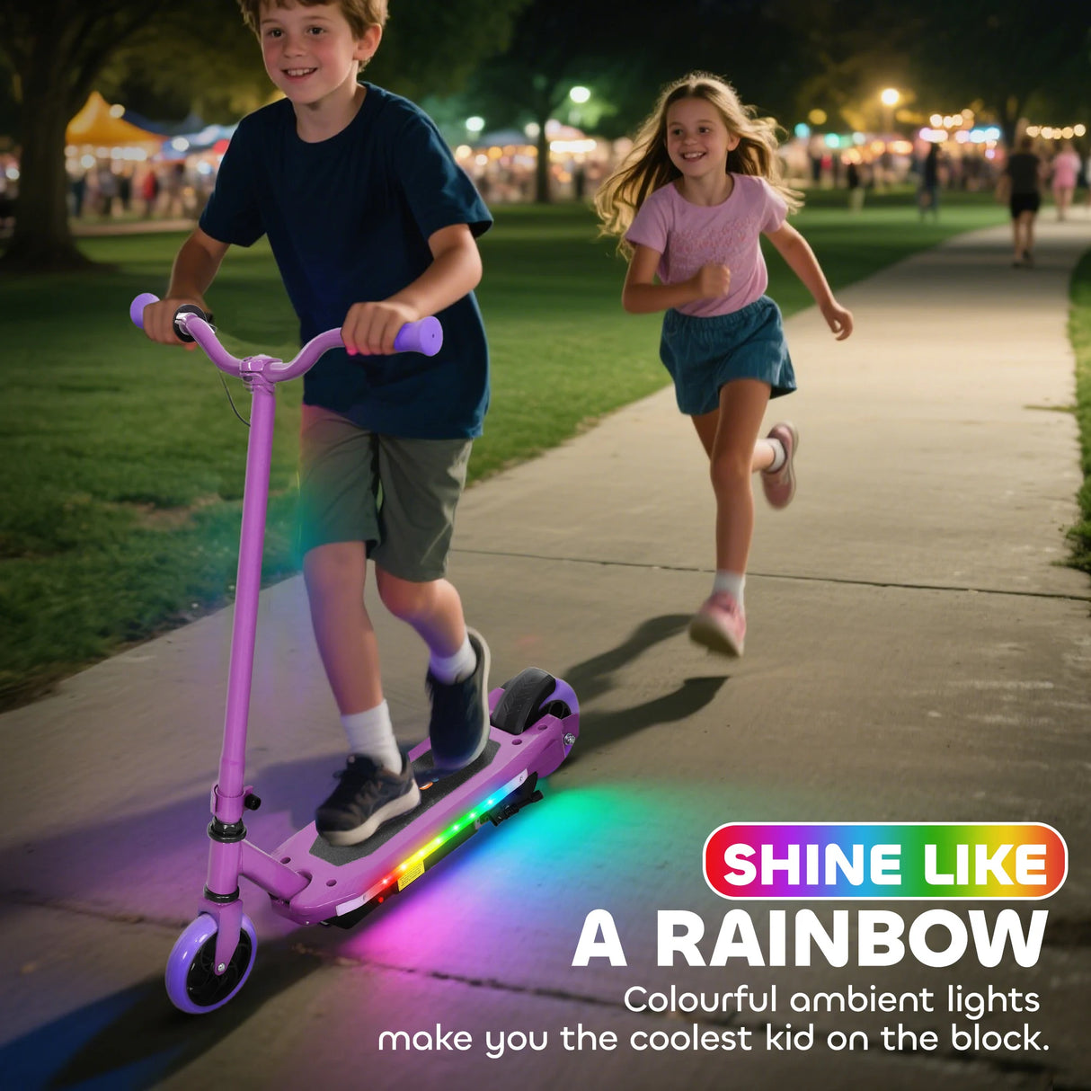 AIYAPLAY Electric Scooter for Kids 6-14 Years, with Colourful Lights, Purple