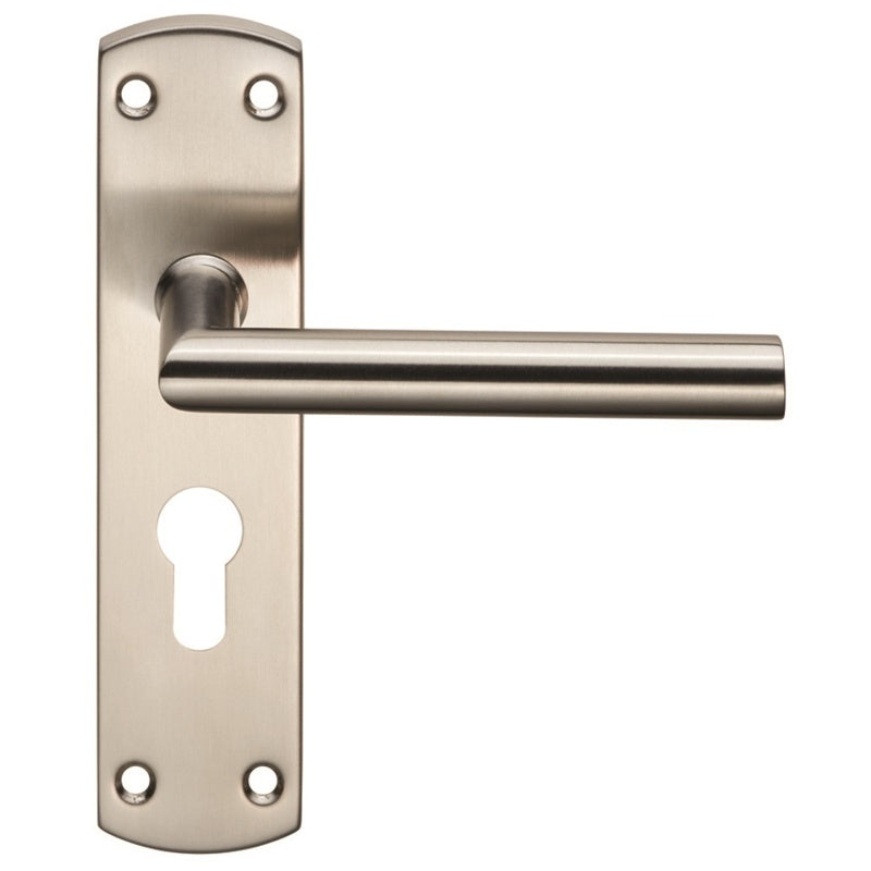 MITRED LEVER ON FACE-FIX BACKPLATE - EURO 47.5MM - SATIN STAINLESS STEEL - SET