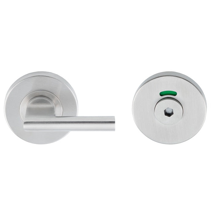 LARGE TURN & HEX RELEASE - 5MM SPINDLE - PUSH-ON ROUND ROSE - OPTIONAL INDICATOR - SATIN STAINLESS STEEL - SET