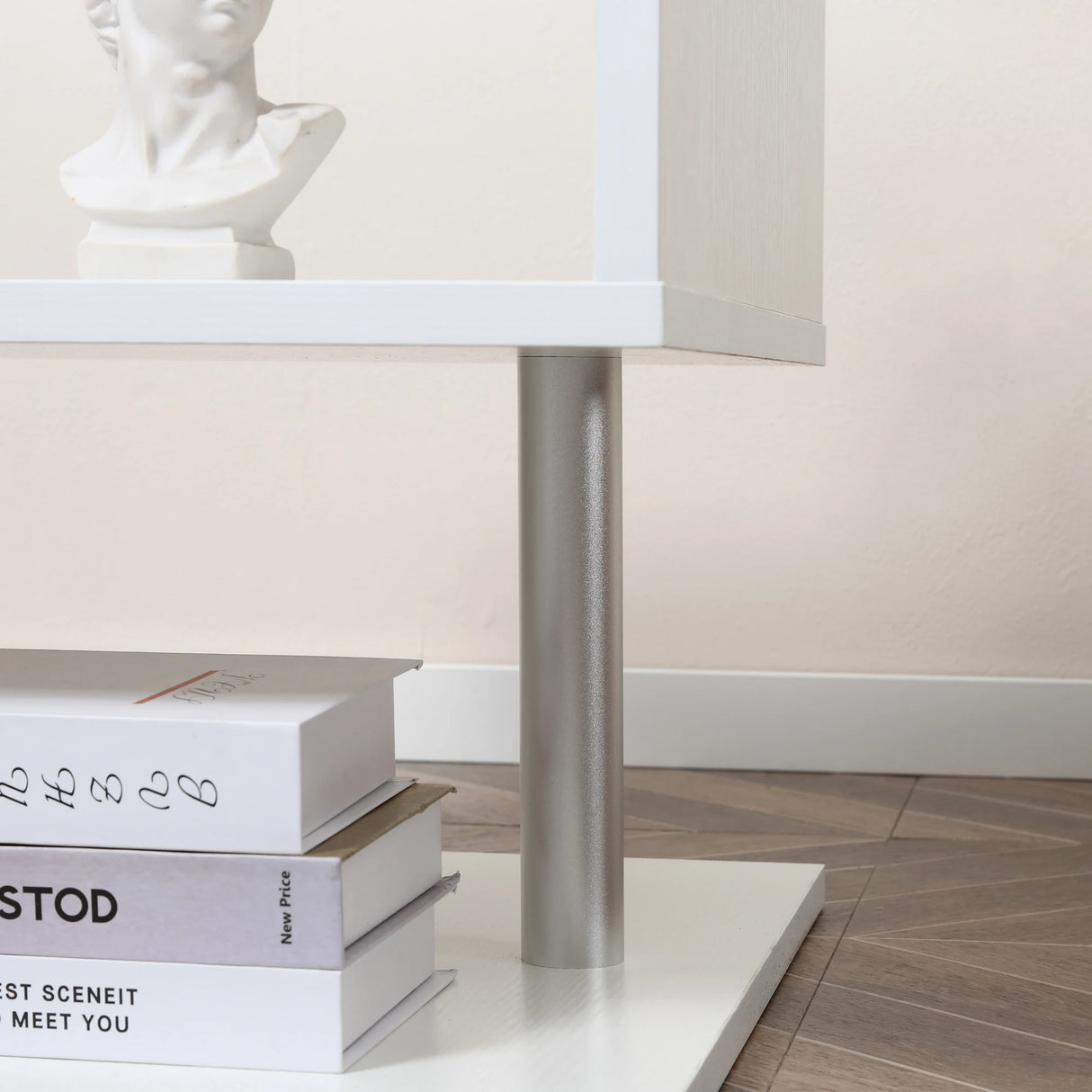 HOMCOM Wooden S Shape Cube Coffee Table 2 Tier Storage Shelves Organizer Office Bookcase Living Room End Desk Stand Display (White)