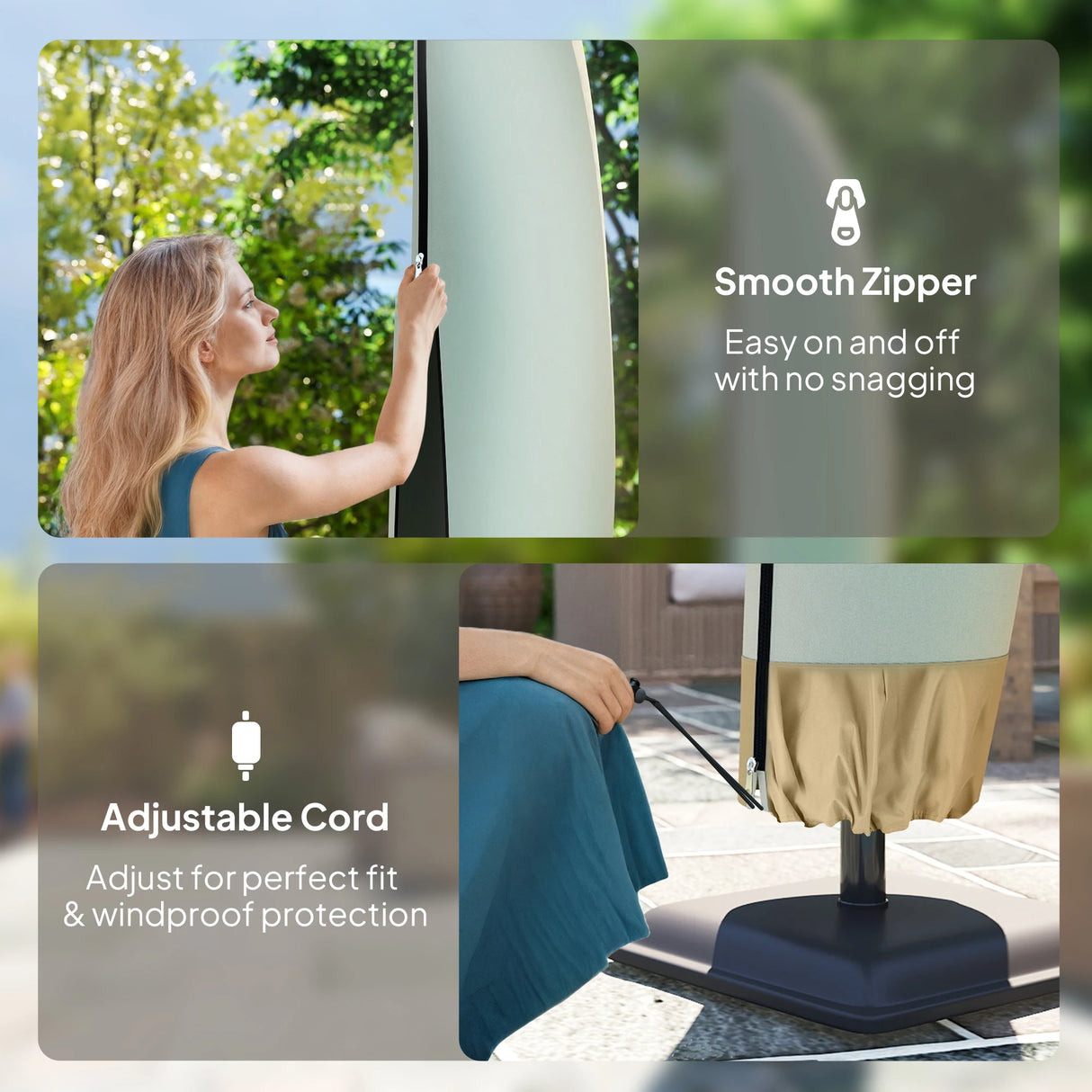 Outsunny Parasol Cover, 600D Oxford Cantilever Umbrella Cover Fit for 2-4m Parasol, Banana Umbrella Protector with Zipper for Outdoor Garden, Patio, White