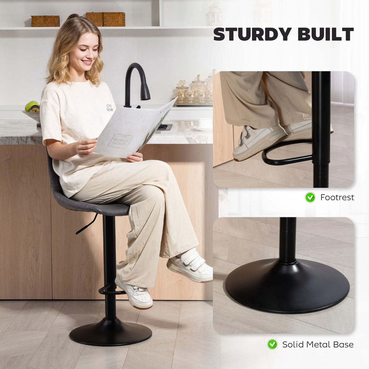 HOMCOM Set of 2 Leathaire Tub Bar Stools - Charcoal Grey