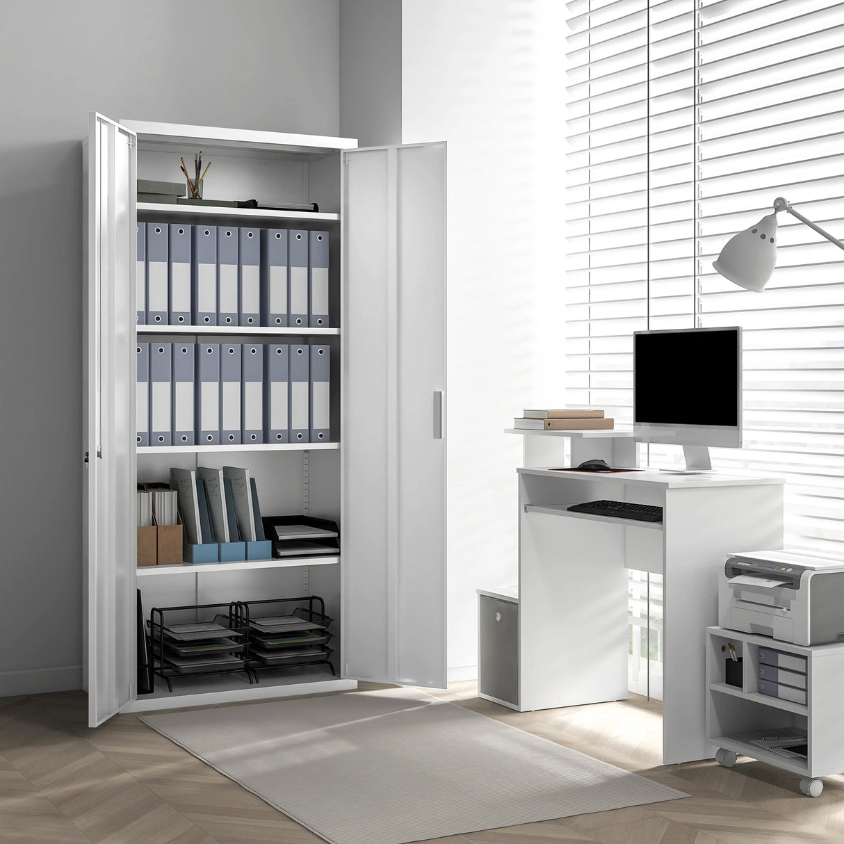 HOMCOM Five Shelf Lockable Steel Office Cabinet - White