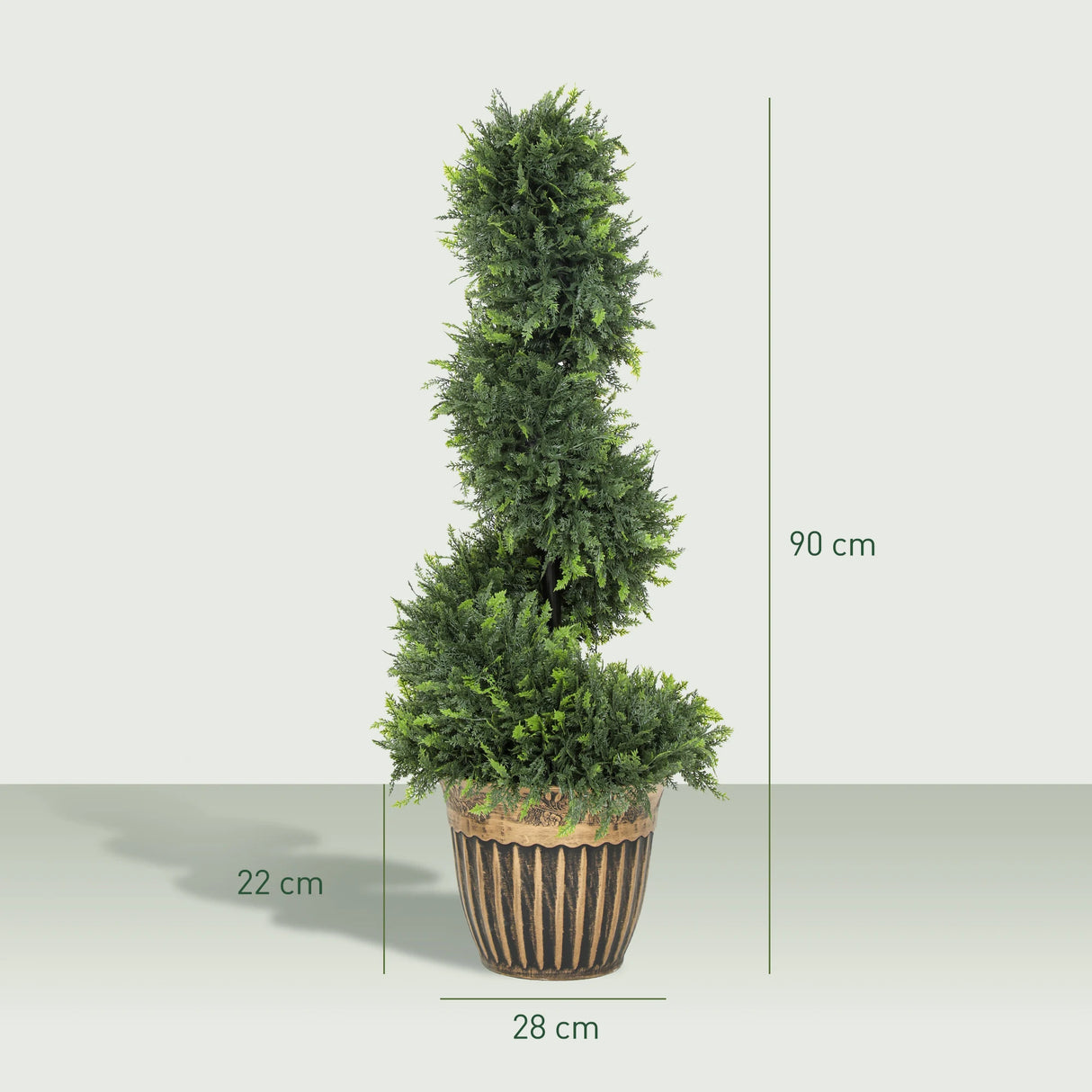 HOMCOM Set of 2 Artificial Plants, Topiary Spiral Boxwood Cypress Trees with Pot, for Home Indoor Outdoor Decor, 90cm